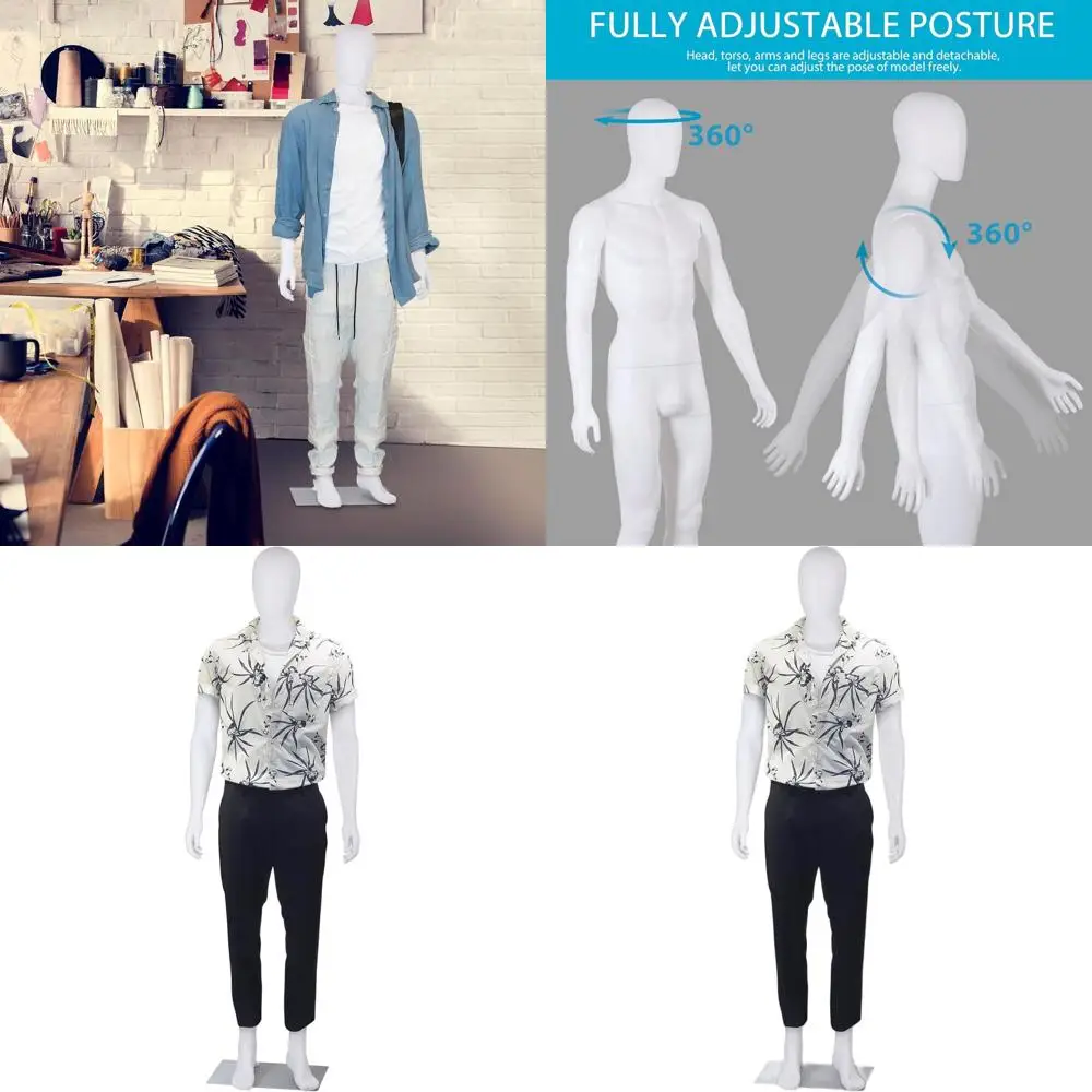 

73 Full-Body Male Mannequin with Adjustable Posture, Rotatable, Flexible Limbs for Realistic Display in White