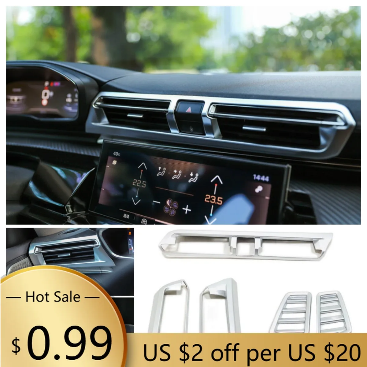 

Steering Covers For Peugeot 508 2019-2022 Auto Accessories LHD Matte Silver Car Side Center Air Conditioning AC Outlet Vent Fr