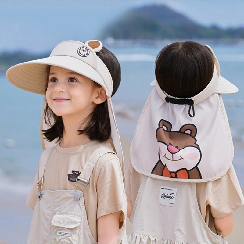 

Children's Summer Sunscreen Hollow Top Hat Male Girls Cartoon Large Eaves Shawl models UPF50 + outdoor trips breathable sun hat