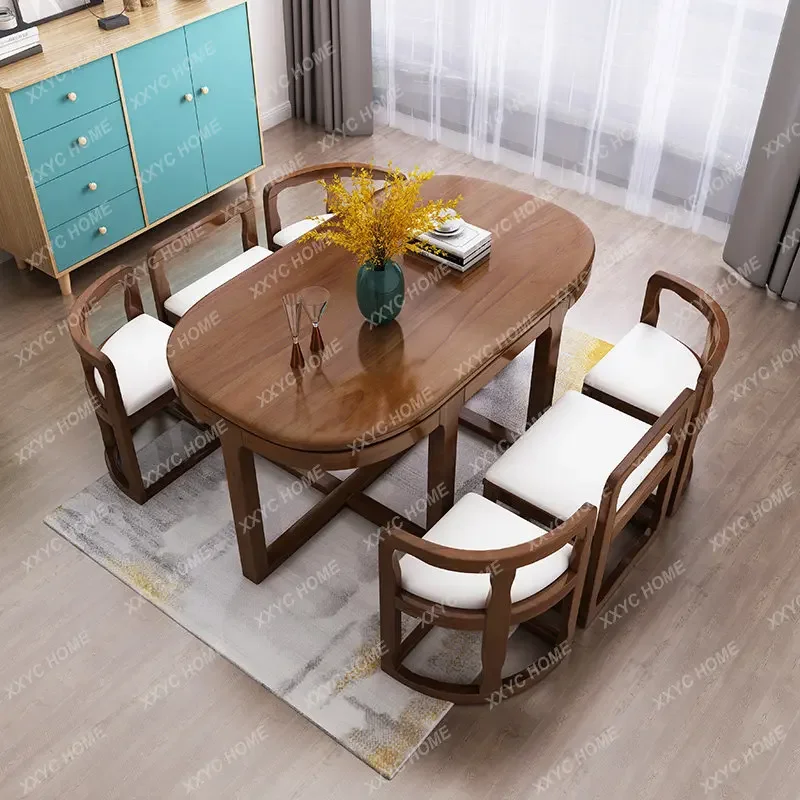 Solid Wood Dining Table and Chair Restaurant Home Invisible Space-Saving Small Apartment Rectangular Dining Table