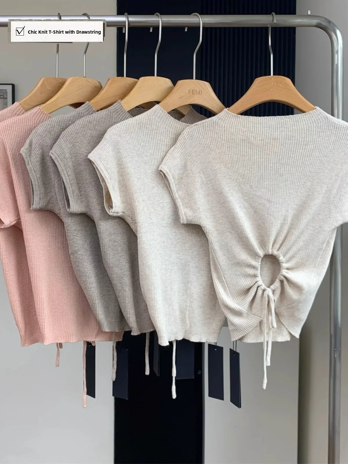 

Women's ort Sve Knitted T-irt round Ne Pullover Summer New Sle Korean Version Slim Fit Top round Ne Design