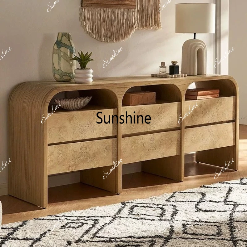 

French retro solid wood dining side cabinet with drawers storage cabinet middle antique entrance cabinet