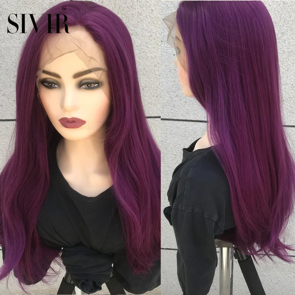 Sivir Synthetic Purple Lace Brazilian Wig Long Straight Wigs For Women Middle Part Hair Party/Daily/Cosplay Heat Resistant Fiber