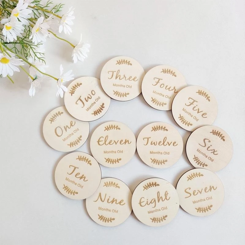 J15U Kartu Kayu Bayi Kartu Peringatan Baru Lahir Rekaman Bulanan Kartu Ulang Tahun Kelahiran Hadiah untuk Alat Peraga Fotografi