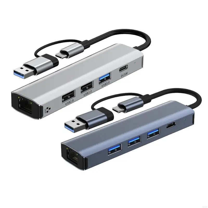 

J6BC RJ45 100 Мбит/с/1000 Мбит/с Ethernet Hub с док -станцией USB2.0 типа C USB3.0