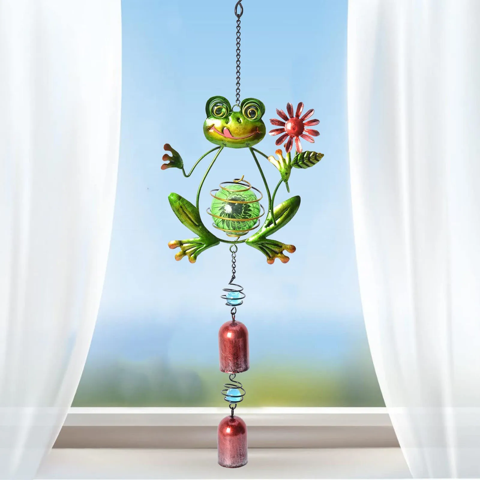 Pattern Green Frog Solar Wind Chimes Garden Yard Patio Outdoor Indoor Gifts Oriental Decor Chandelier