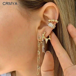 CRMYA Gold-color Clip Hoop Earrings For Women Fashion Color Cubic Zirconia 5-pointed Star Earrings Set 2025 Jewelry Wholesale