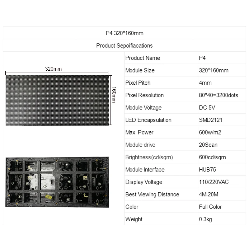 P4 SMD2121 320*160mm RGB Full Color Indoor Led Módulo Painel Tela de Publicidade Programável Led Sign Video Wall