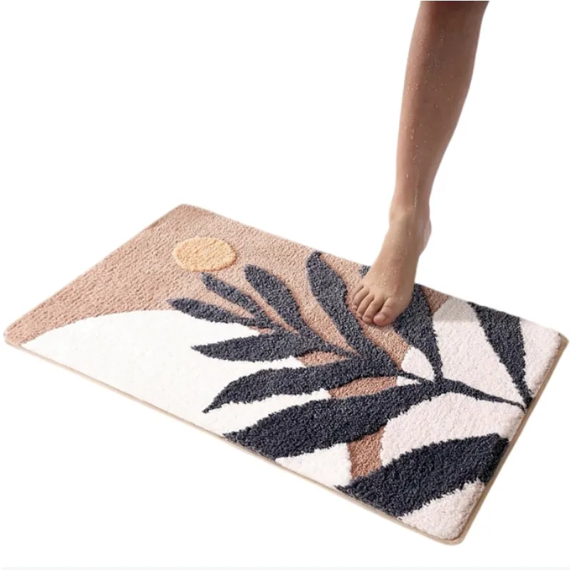 Leaf Cute Plant Bathroom Rugs Mat Absorbent Non-Slip Aesthetic Bath Rug Kids Girls Pets Mat Carpet Doormat for Floor Shower Tub