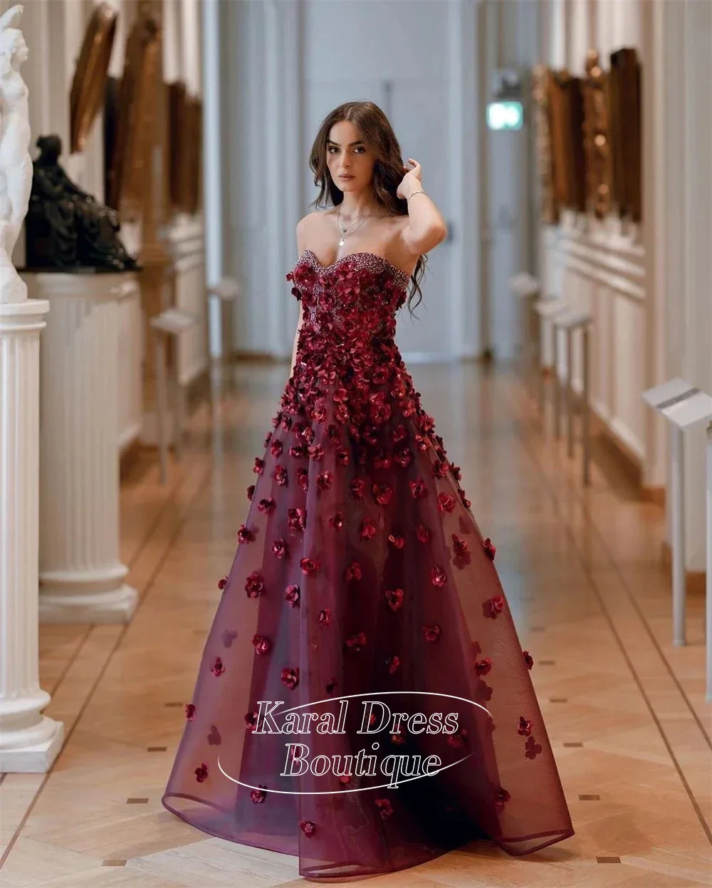 

Dubai Organza Strapless V Neck robes de soirée A-Line Floor-Length Appliques Evening Dresses Wedding Party Draped Wedding Dress