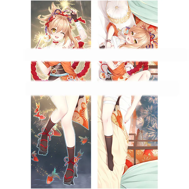 Anime Girl Genshin Impact Yoimiya Cosplay 2WAY Hing Body Dakimakura Pillow Case Double-Sided Cushion Cover