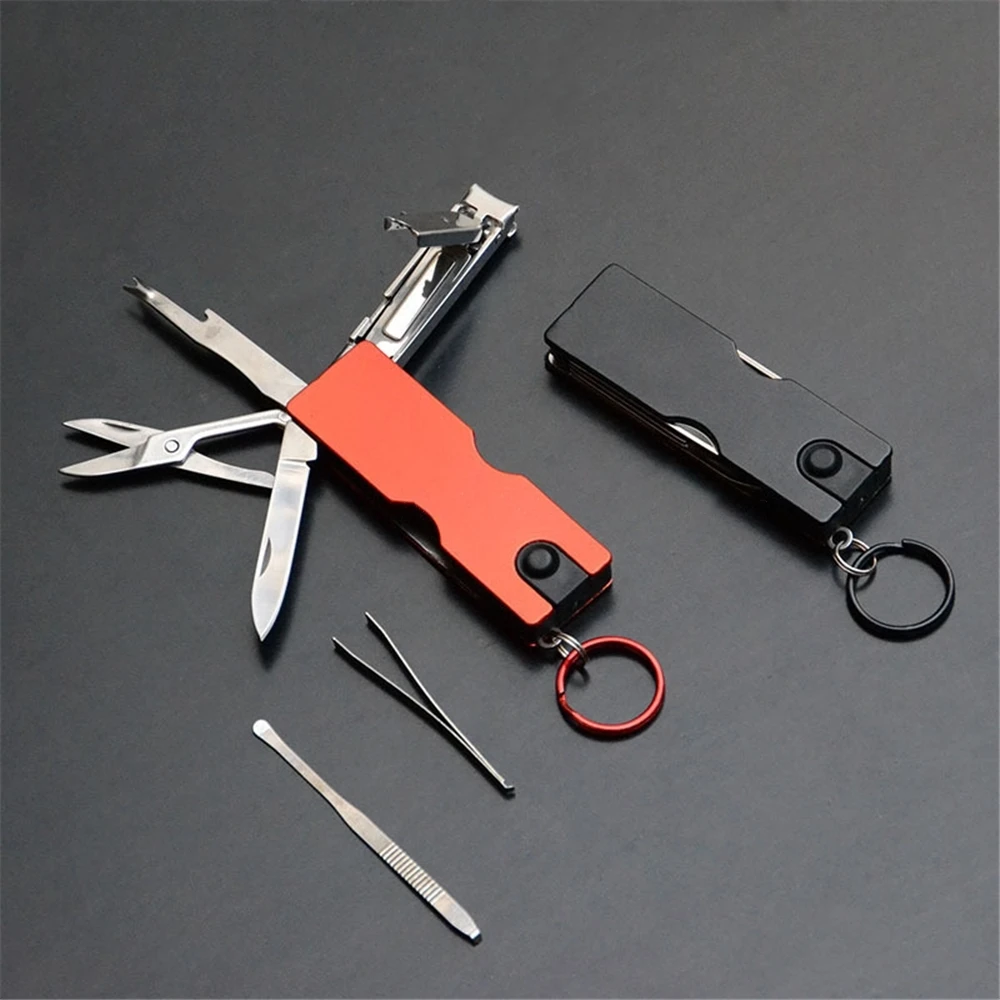 

Outdoor Multifunction Mini Keychain Knife LED Light Nail Clipper Earpick Scissors Tweezer Pocket EDC Tools Multi Hiking Gears