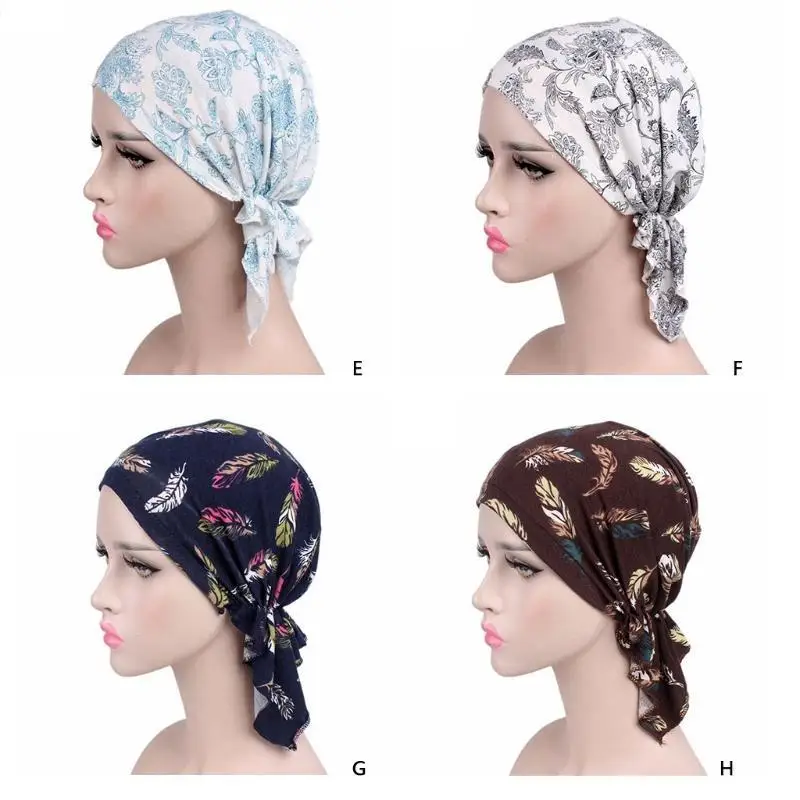 652F قبعة عمامة مرنة بكشكشة زهرية لوشاح الرأس غطاء كيماوي للحجاب الإسلامي #1