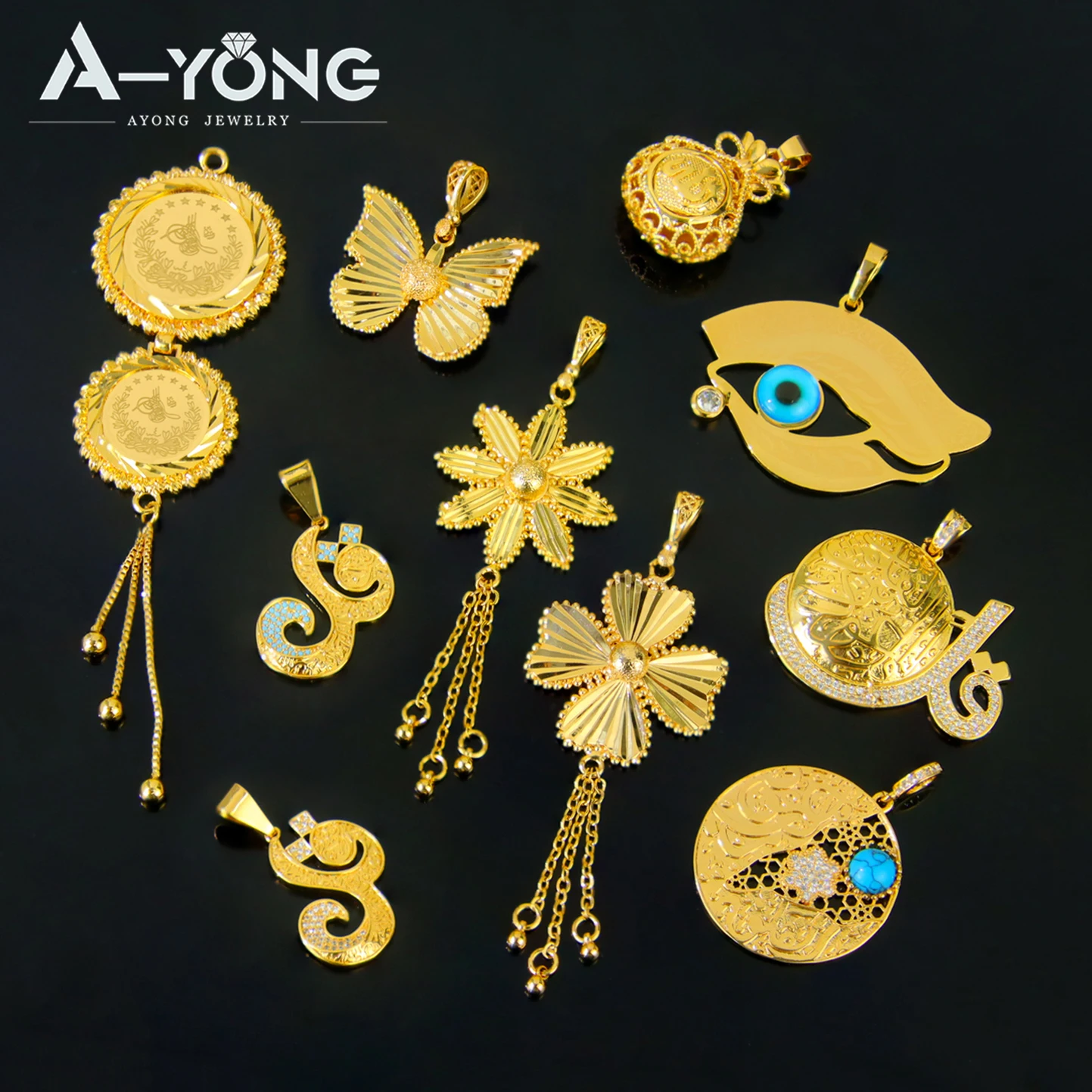 

Luxury Arabic Gold Color Necklace Pendant 21k Gold Plated Dubai Fashion Ramadan Necklace Pendants Oman Bridal Wedding Jewelry