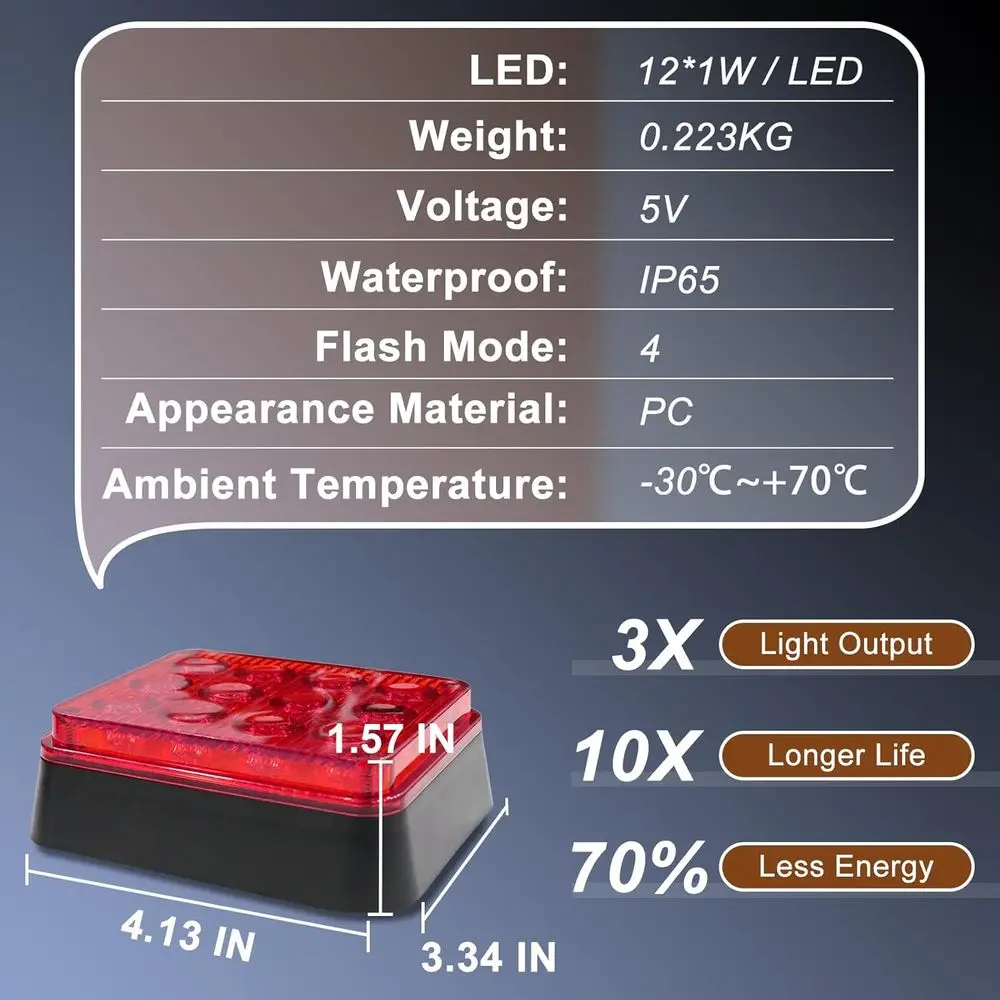 زوج من مصابيح LED القوية المغناطيسية الحمراء - منارات تحذيرية للمركبات في حالات الطوارئ مع بطارية قابلة لإعادة الشحن للسيارات والشاحنات