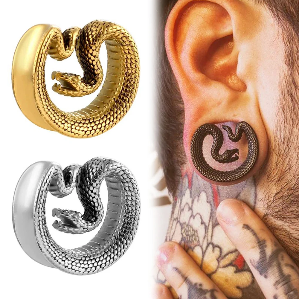 

6pcs/lot Stainless Steel Cool Snake Saddle Ear Plugs Gauge Stretched Earlobe Tunnel Expander Body Piercing Jewelry 0g To 1 Inch