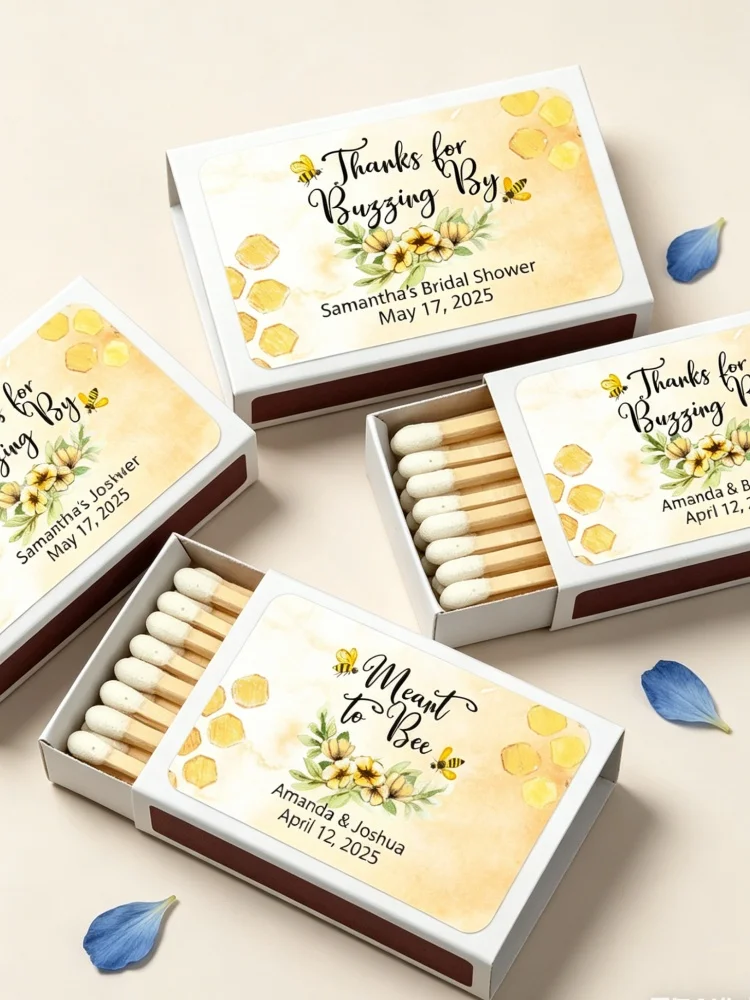 

"Meant to Bee" Custom Wedding Matchboxes, Bride to Bee Personalized Matchboxes, Bridal Shower & Wedding Favors