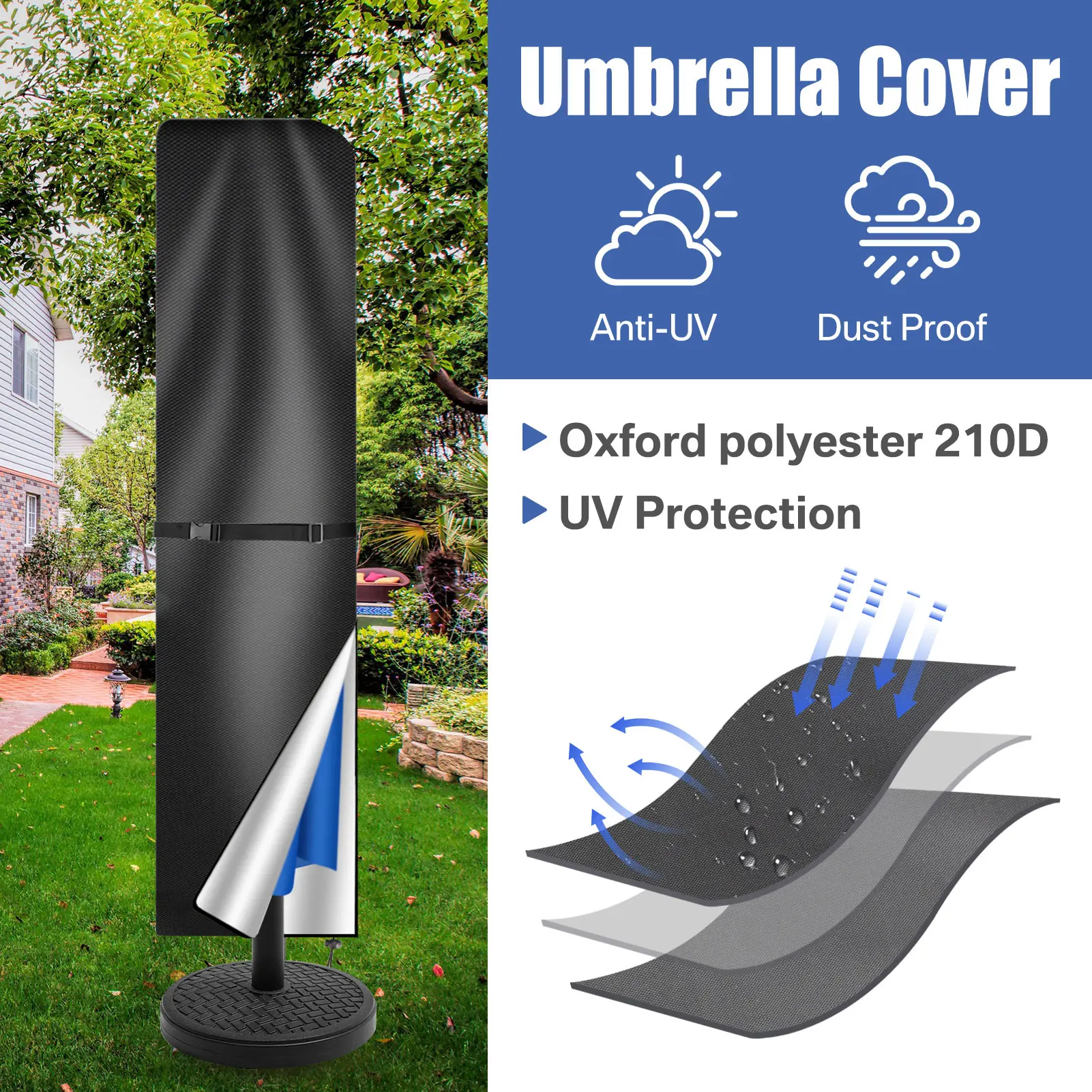 Parasol Cover Waterproof 210D Garden Umbrella Cover with Zip Fit for Outdoor Garden Parasol Multipurpose Rain Umbrella Covers