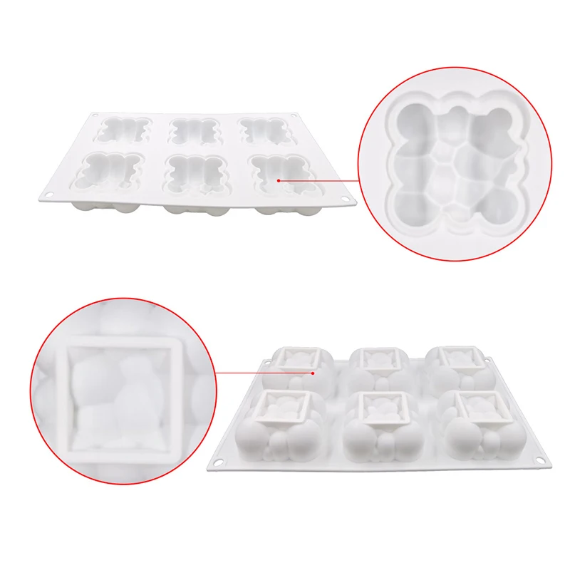 Silicone Pastry Mold 6 Cavity 3D Cloud Dessert Mousse Cake Molds for Baking DIY Craft Soap Candle Mold Cake Decoration Tools