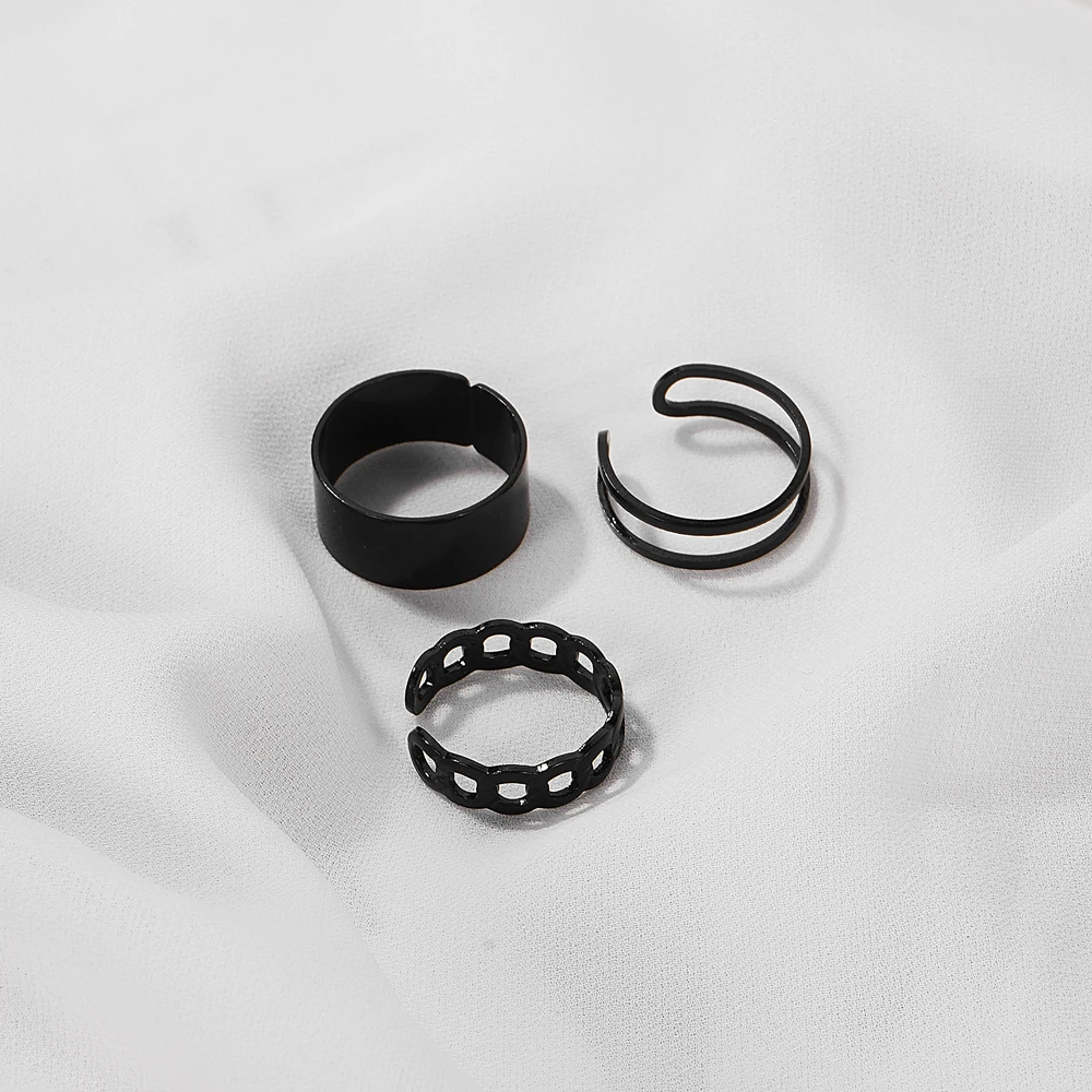 FNIO Punk Hip Hop Black Hollow Round Ring Set For Women Men Simple Personality Joint Finger Rings Gothic Jewelry Gift