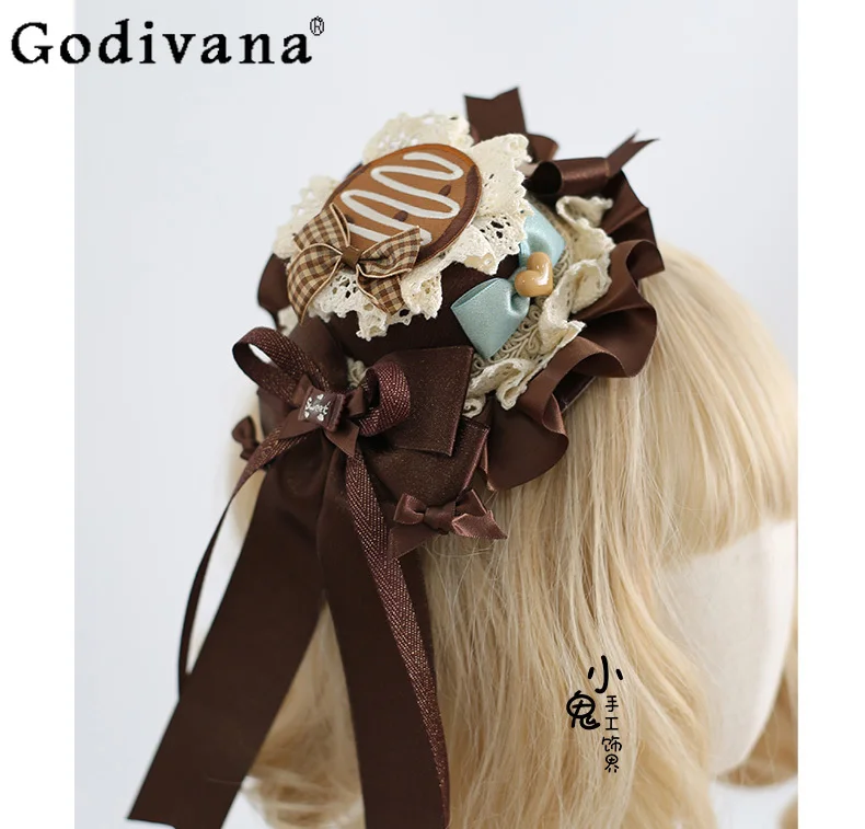 

Mint Chocolate Japanese Lolita Original Bow Hairband Sweet Girl Cute Hair Clip Soft Girl Lolita Hat