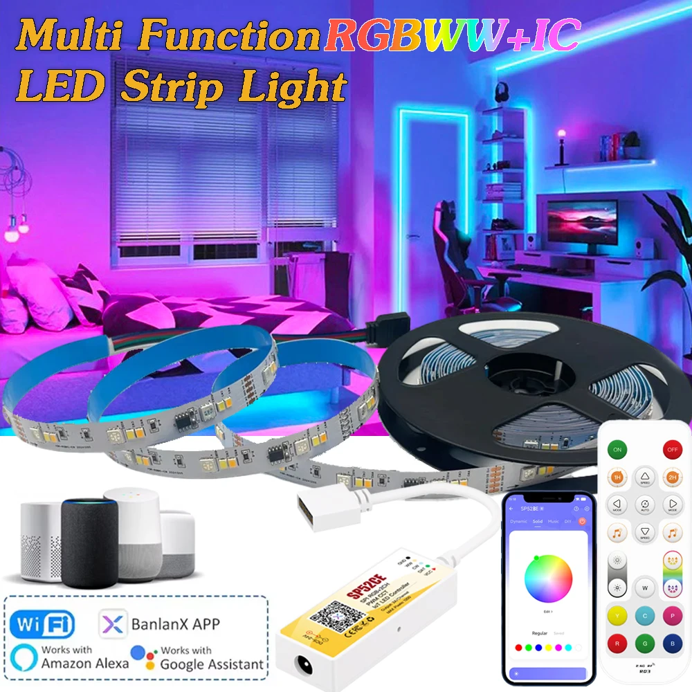 

DC12V Wi-Fi RGBIC Светодиодная лента SP525E RGBCCT Контроллер светодиодного диммера RF Remote Smart Voice BalanX APP Рождественский свет для Alexa