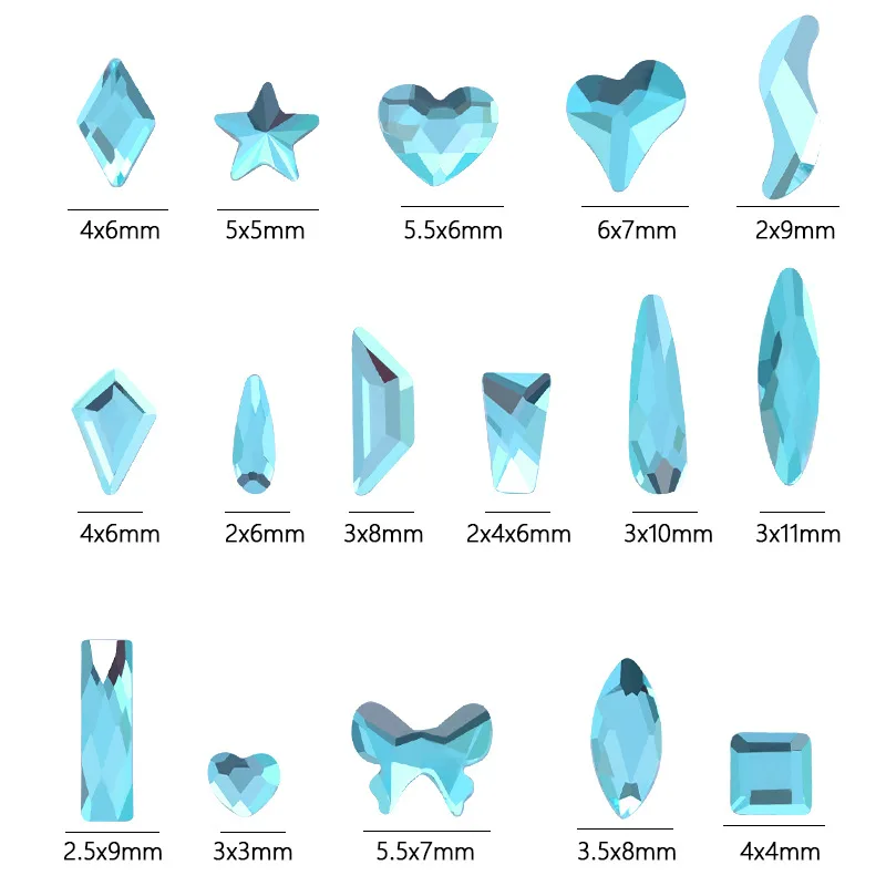 K9 Lake Blue Nail Diamond Jewelry Wholesale Flat Bottom Shaped Diamond Mixed Water Drop Love Style Glass Diamond Nail Jewelry