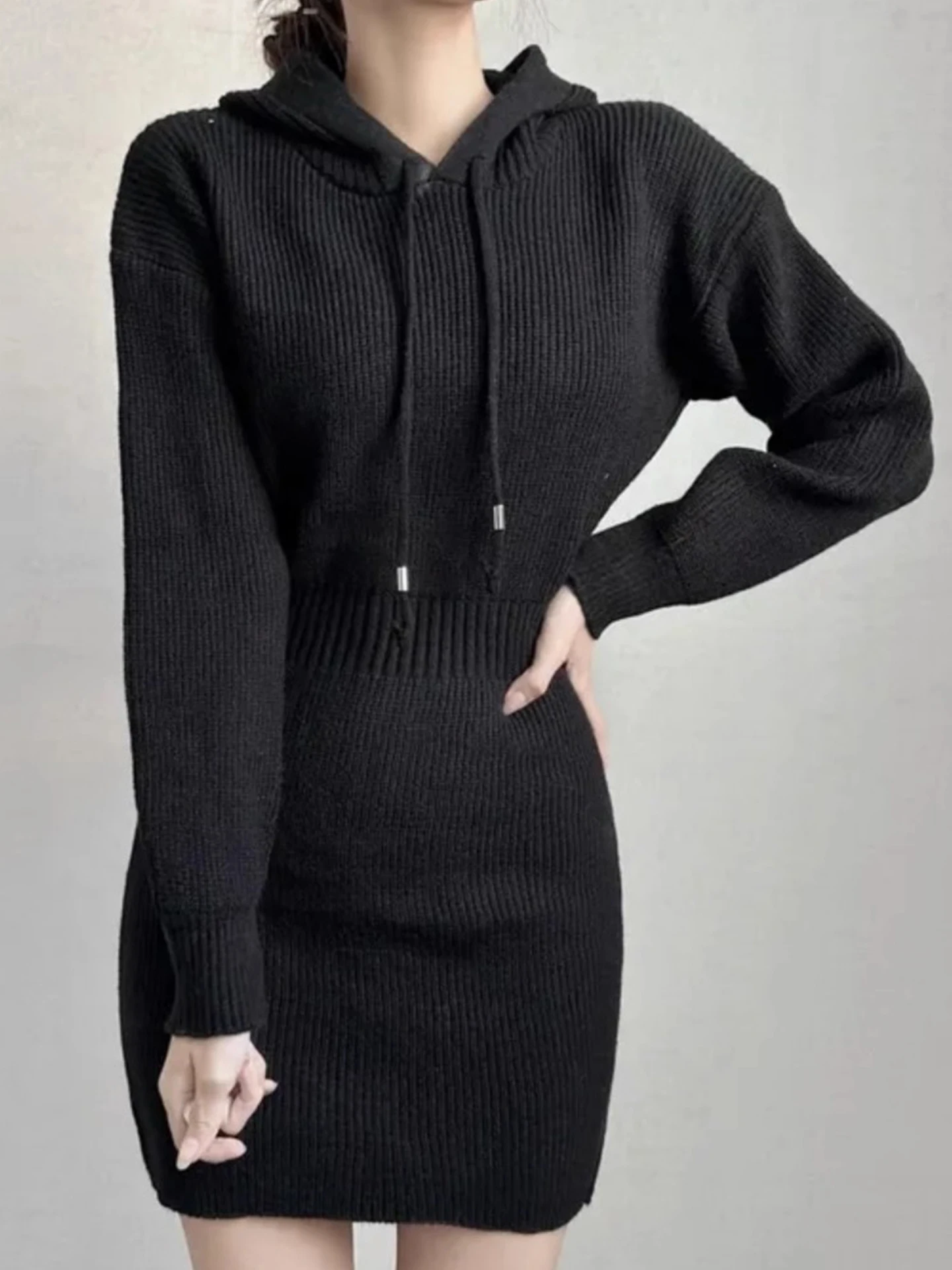 Ay com capuz de malha dr feminino outono inverno simples elegância cintura cinching emagrecimento camada base camisola ort dr