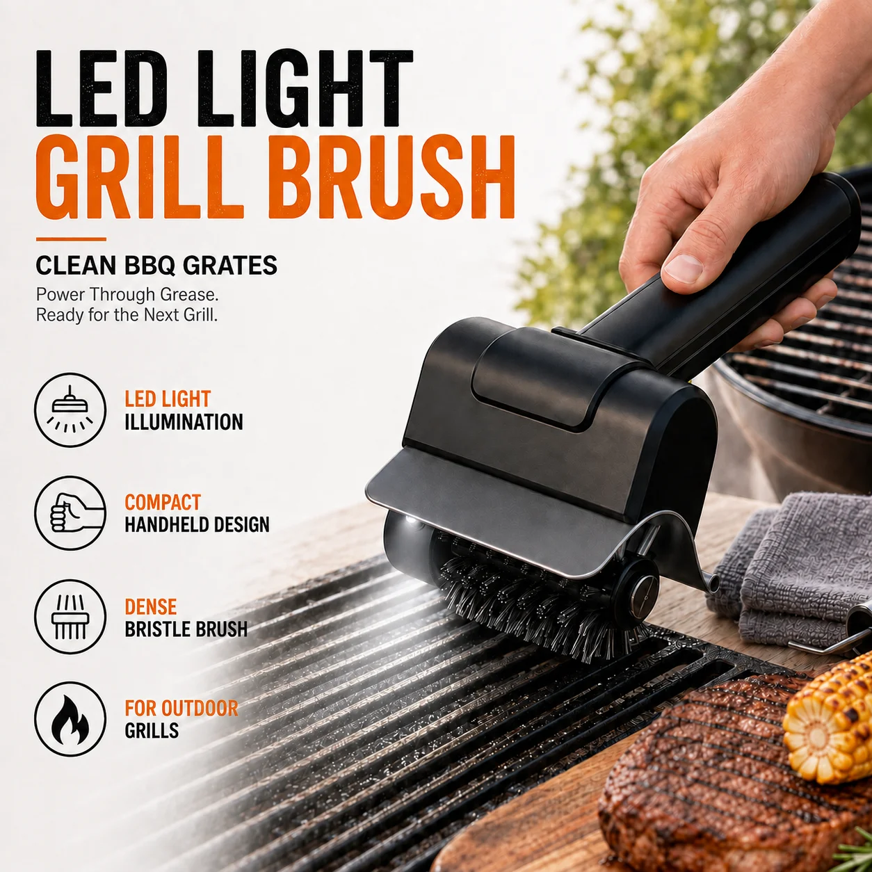 Electric Grill Brush Handheld BBQ Cleaning Tool With Stainless Steel Roller Brush For Grates Rust Stains Kitchen Outdoor