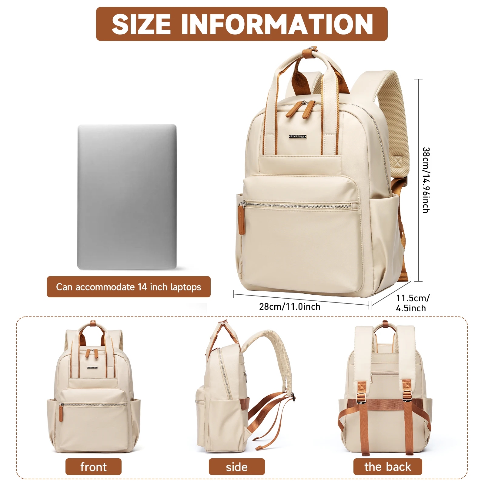 Fashion Women Laptop Backpack Fit 14-Inch Pocket Travel Backpack Oxford Waterproof With Anti-Theft Zipper Daily College Use
