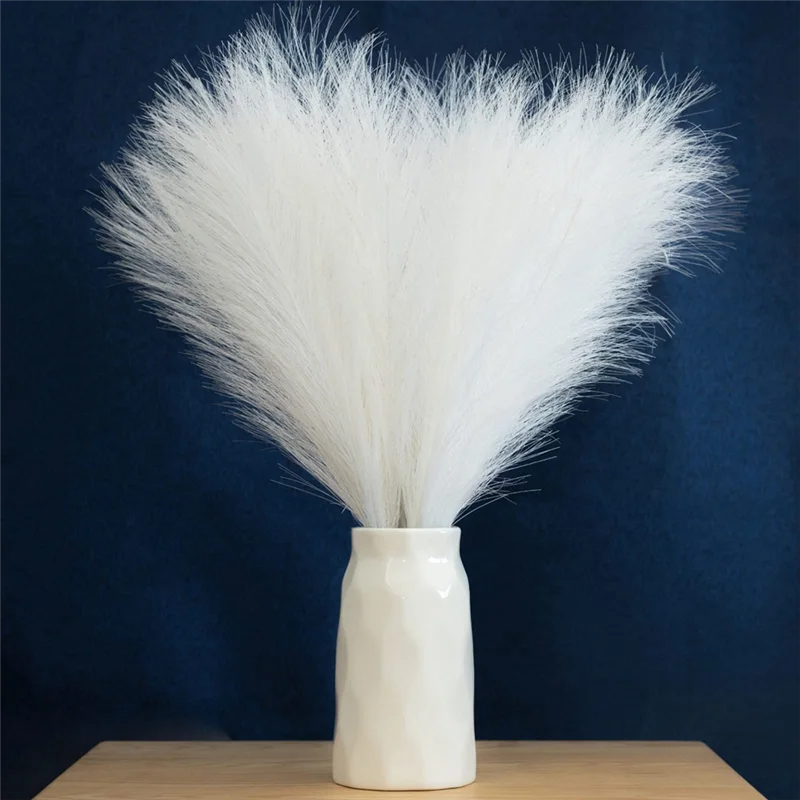 Faux Pampas Grass,18In/45Cm Artificial Pampas Grass Fluffy 5 Stem Pompous Grass Flower Arrangement for Boho Home(White)