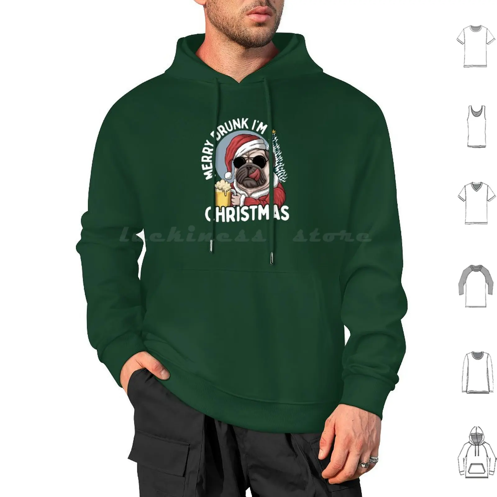 Merry Drunk I'm Christmas-Funny Pug Hoodie cotton Long Sleeve Funny Christmas Drinking Beer Festive Season Funny Pug Funny