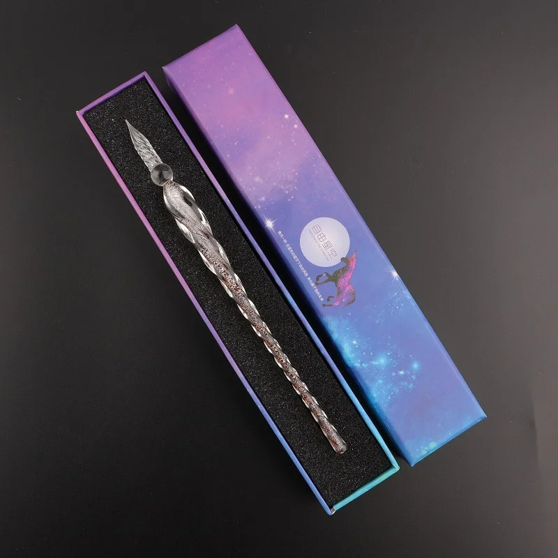 Caneta de imersão de vidro de cristal estrelado, caneta de imersão de vidro vintage para arte, escrita, pintura, assinatura, decoração, conjunto de presente de feriado