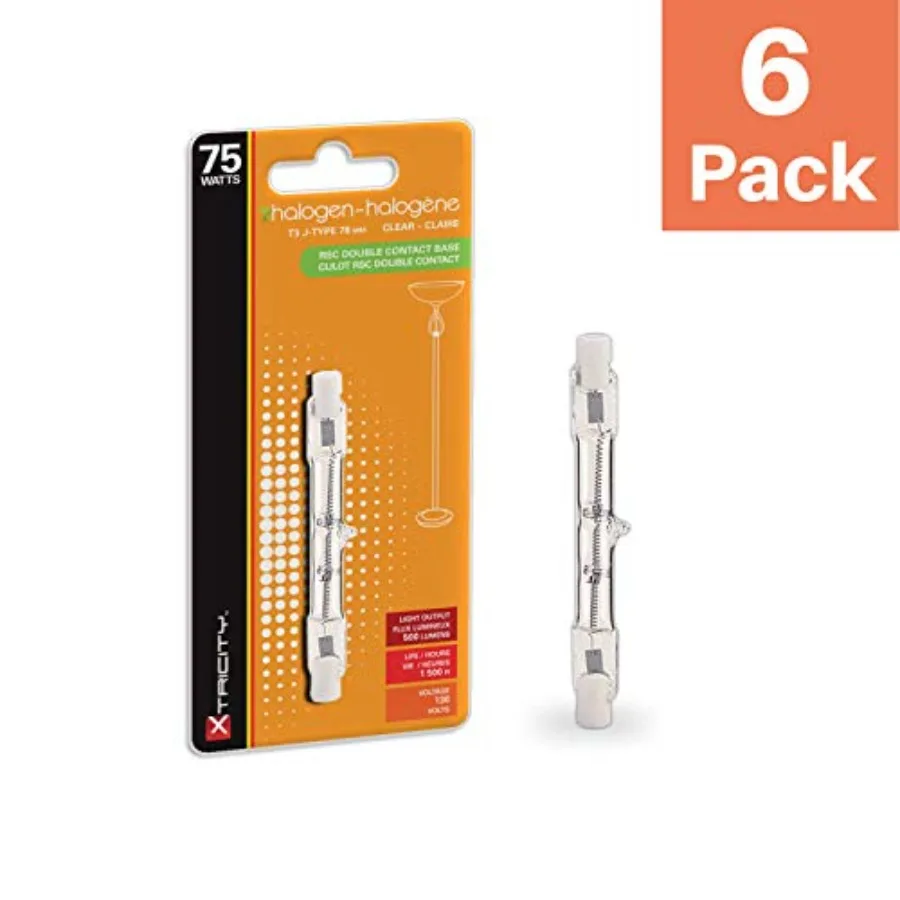 T3 J Base Bulb Double Ended RSC Base Halogen Light Bulbs 75 watt, 500Lumens, 130V, 2700K Soft White, Dimmable, 78 MM