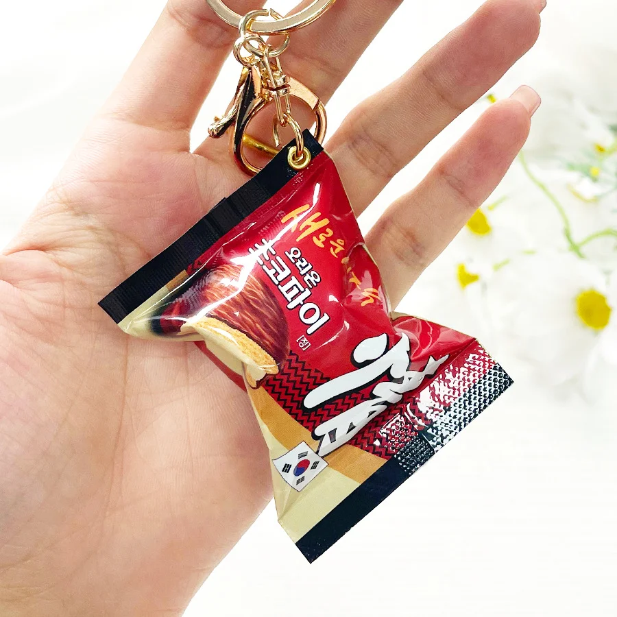 الكورية فطيرة الشوكولاته سلاسل المفاتيح وجبة خفيفة واقعية التعبئة والتغليف أكياس الوجبات الخفيفة الإبداعية حقيبة المعلقات الغذاء وديكورات الألعاب
