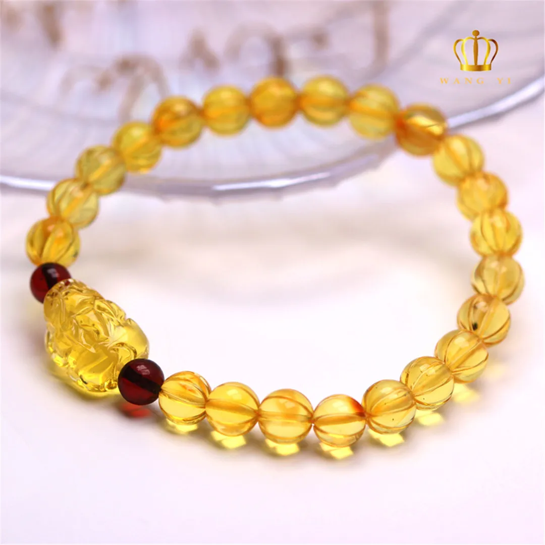 7mm Natural Yellow Amber Bracelet Jewelry For Woman Lady Man Love Healing Gift Reiki Crystal Beads Stone Gemstone Strands AAAAA