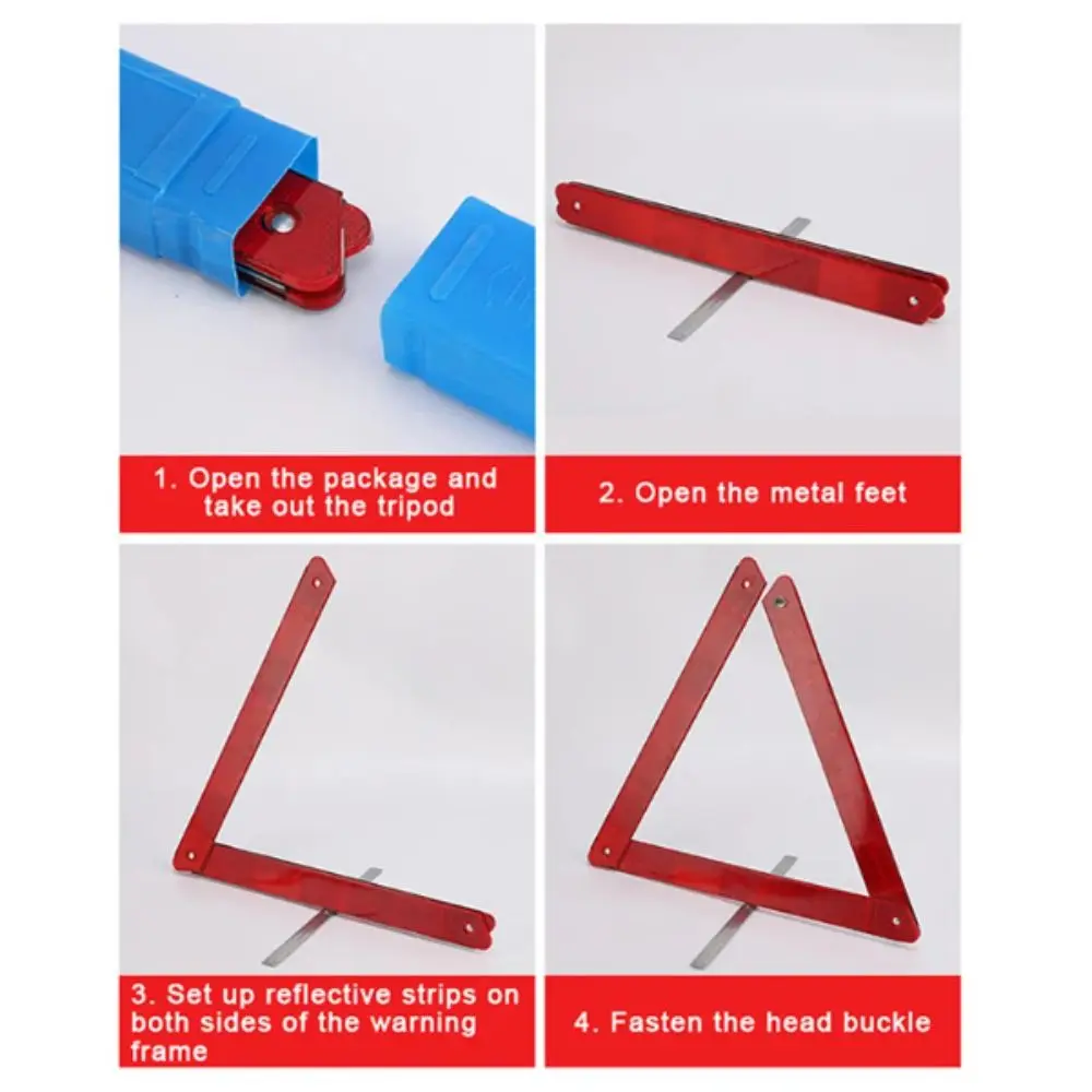 Picture 3: Reflective Emergency Warning Triangle Metal Bracket Foldable Road Safety Device 2Pcs Set Folded Stop Sign