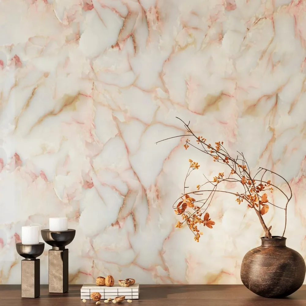 Gold Marble Pattern Waterproof Peel and Stick Kitchen Countertop Covering, 32 x 354, Yellow Marble Design for Wide Counters