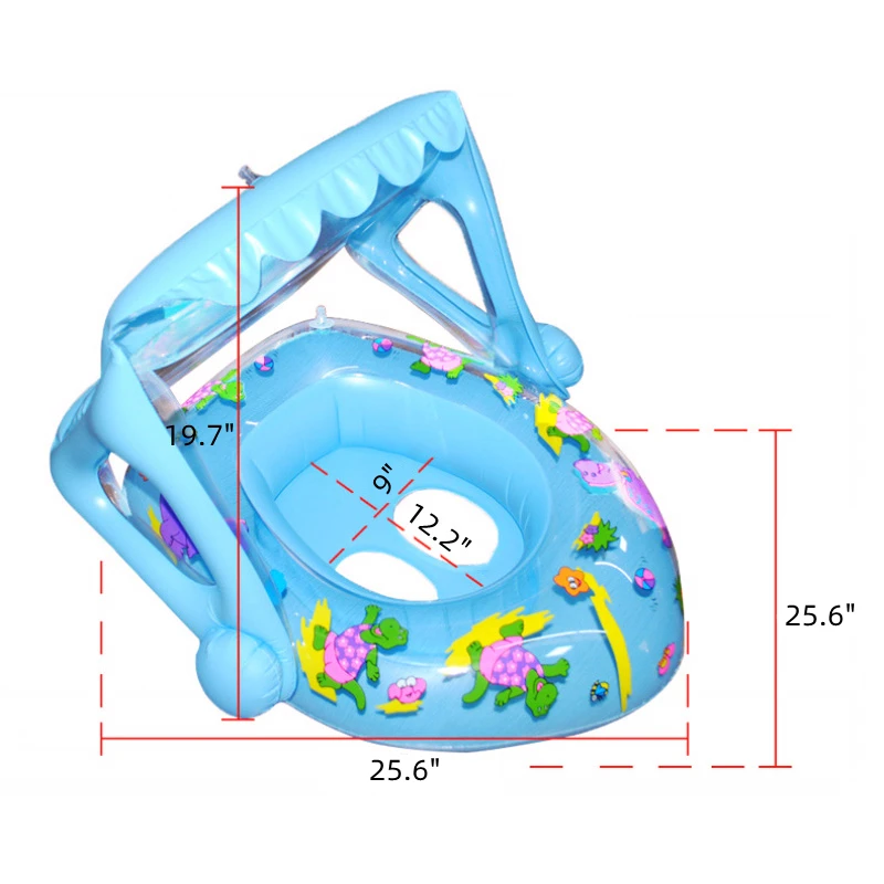 Galleggiante per piscina per bambini con baldacchino gonfiabile Cartoon Dinosaur Print anelli da bagno piscina Floatie Water Toy Lounge Seat per i più piccoli estate