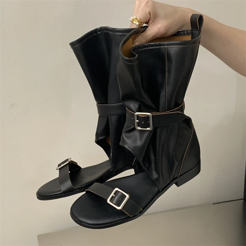 

Eilyken Open Toe Buckle Strap Women Ankle Boots Sandals Spring Summer Square Low Heels Pointed Toe Shoes Fashion Booties