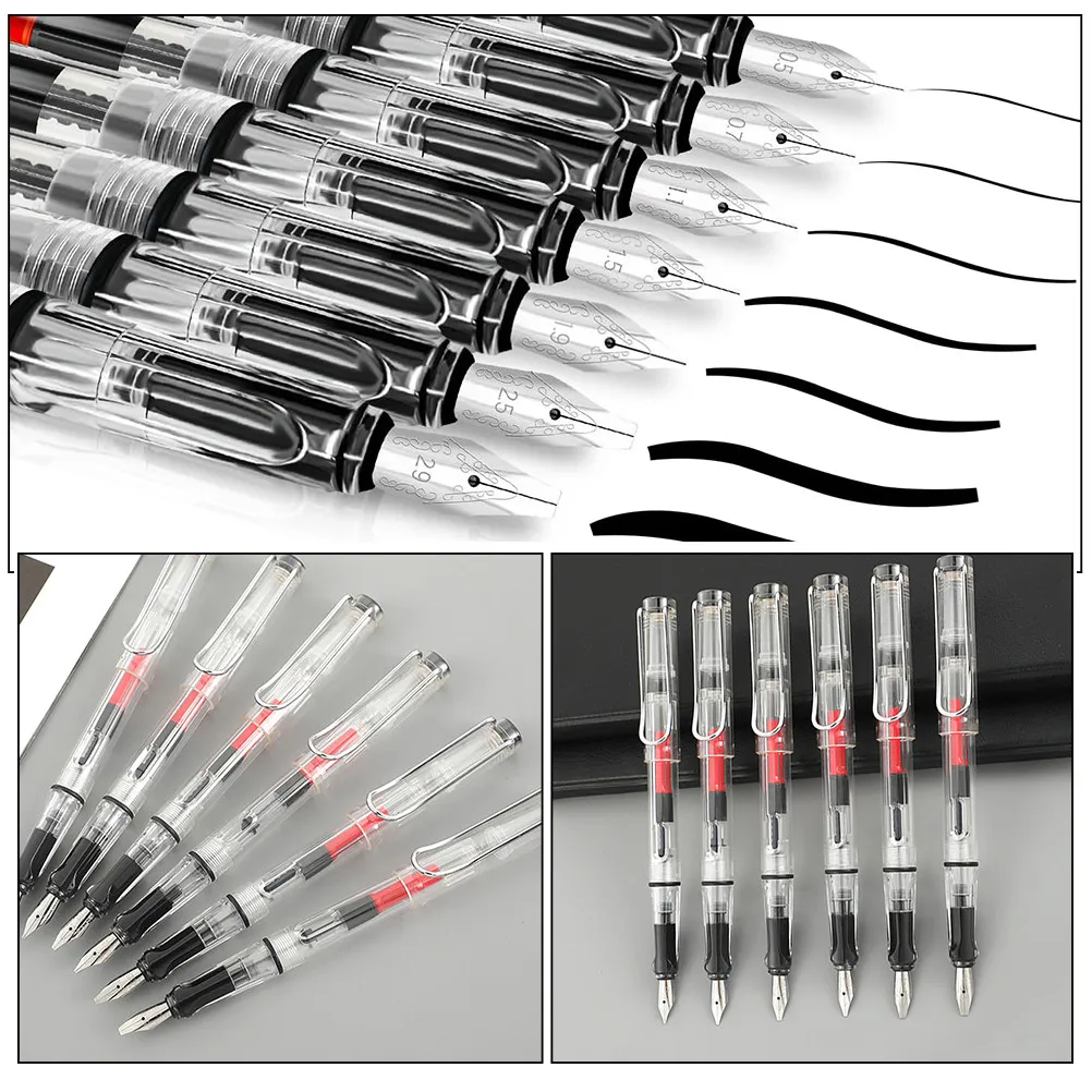 6Pcs Transparent Fountain Pens Portable Lightweight Ink Absorber Pens for Calligraphy Writing Art School Office Business Gifts