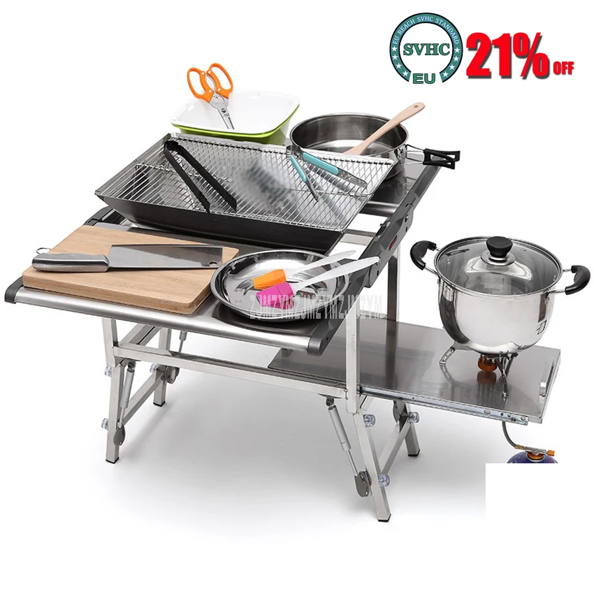 2-6 Person Outdoor Mobile Kitchen Foldable Gas Stove Desk Stainless Steel Desktop Frame For Camping Hiking Picnic High Quality