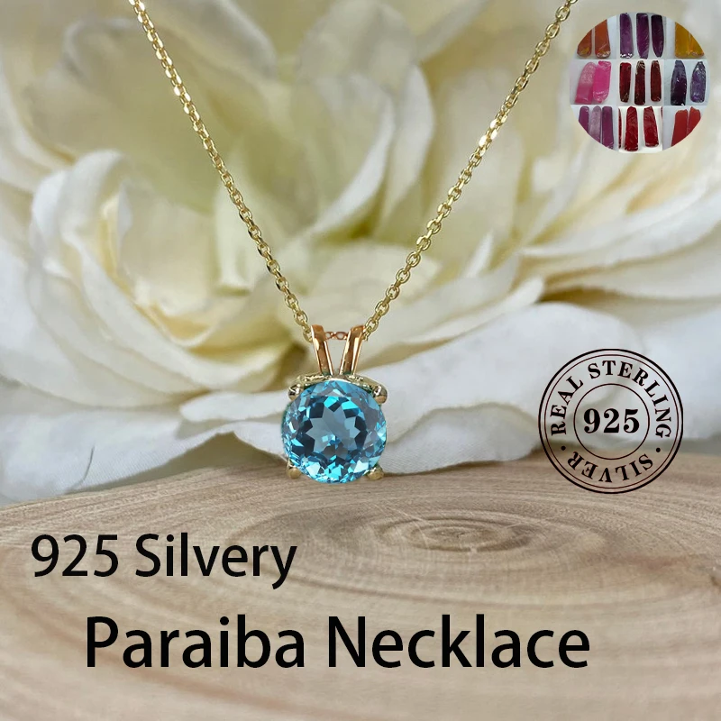 

925 Silvery Paraiba Synthetic corundum Pendant for Women, Classic simple, 6.5mm-11mm Total Round Shape Sparkling Paraiba