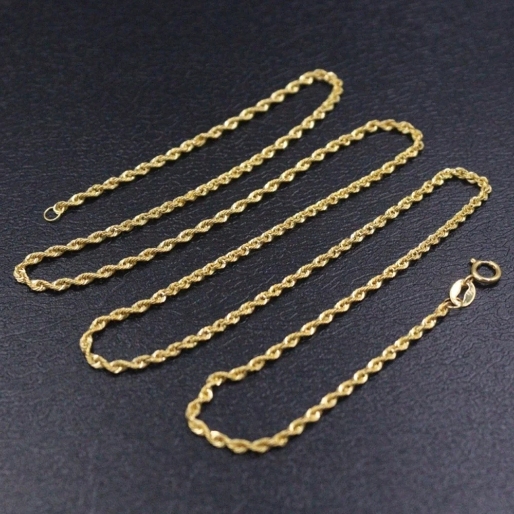 Real Pure 18K Yellow Gold Chain Women Lucky 1.6mm Hollow Twist Rope Necklace 1.08g/45cm