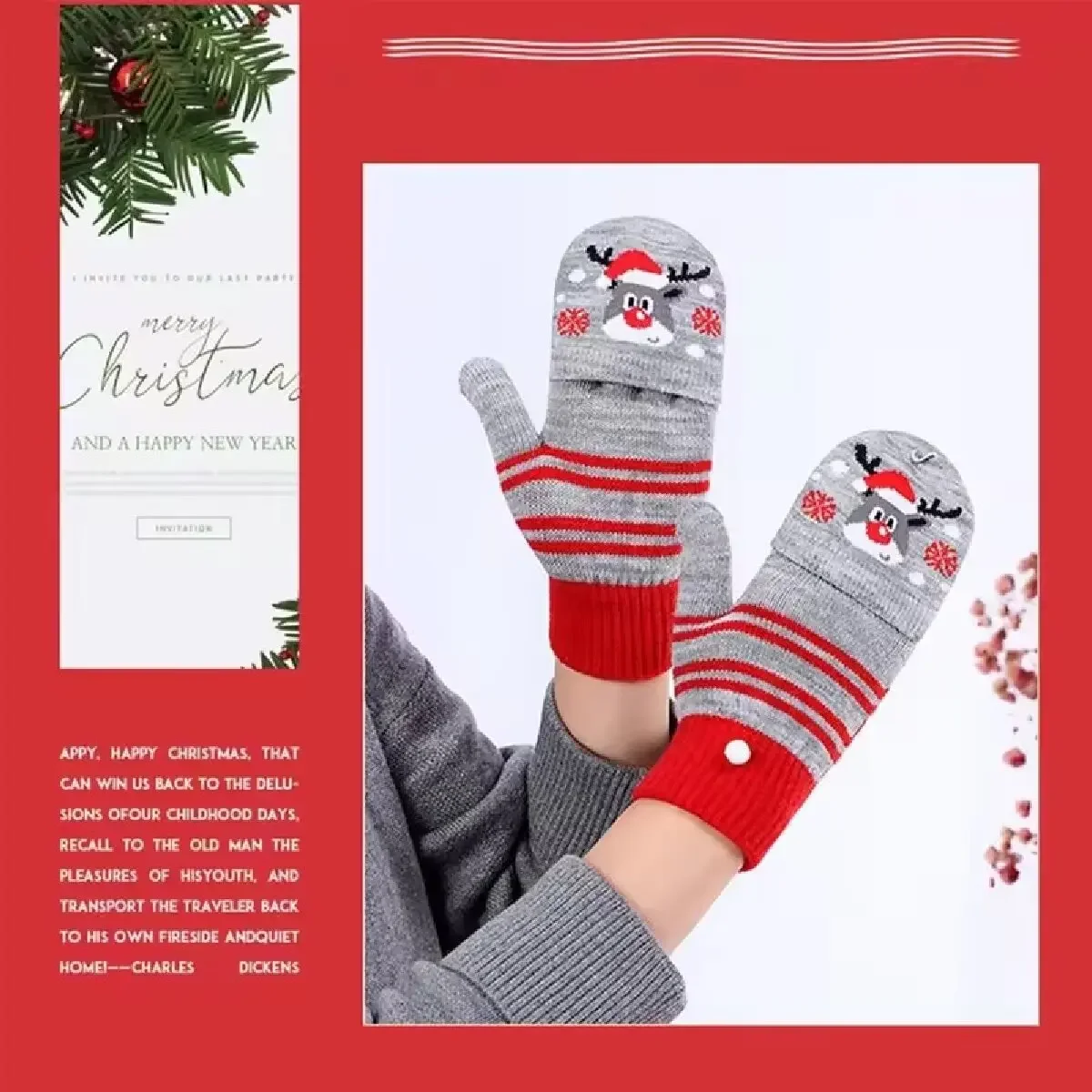 سميكة الدفء أصابع عيد الميلاد قفازات محبوكة لينة الكروشيه الوجه قفازات الشتاء النساء الدافئة نصف اصبع قفازات