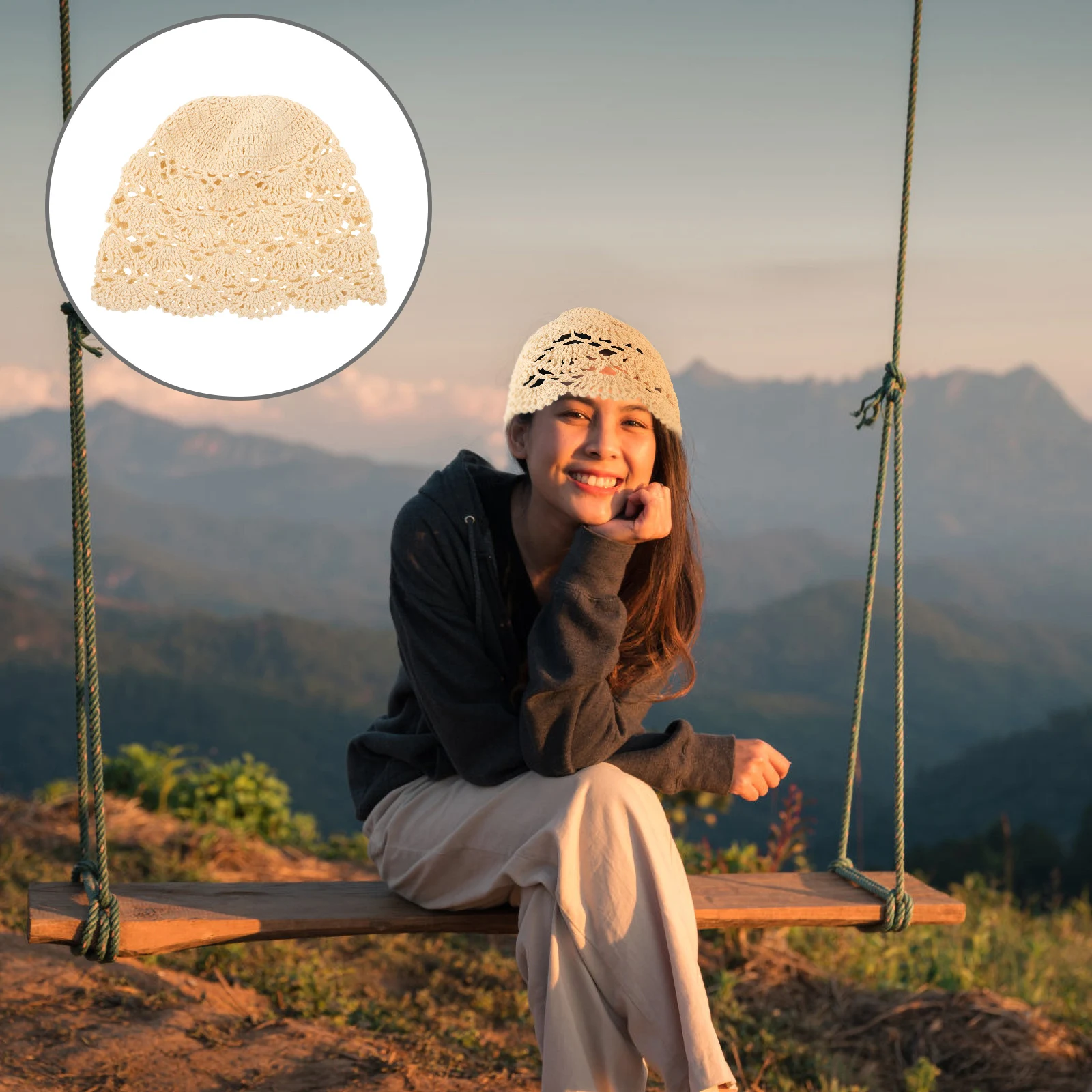 Cappello foulard retrò da donna in pizzo all'uncinetto scava fuori turbante vintage berretto casual berretto elegante berretti da donna smerlati in cotone