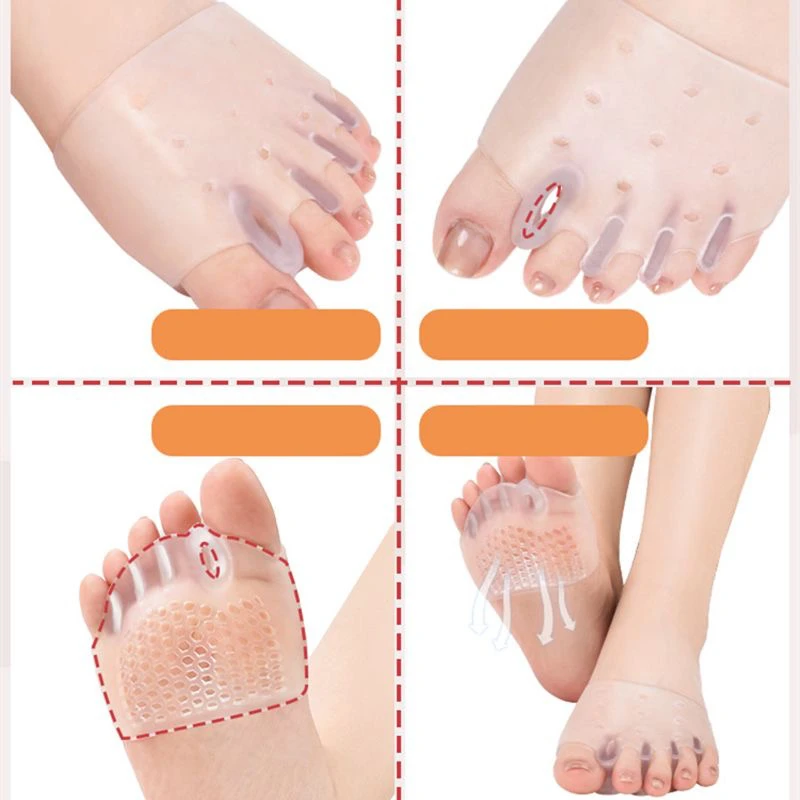 2 Comfortable Silicone Front Foot Pads for Foot Health and Bunion Relief, Perfect for Night and Home Use