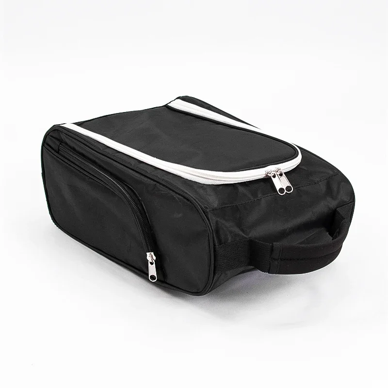 Golf Shoe Bag - Zippered Shoe Carrier Bags With Ventilation & Outside Pocket for Socks, Tees, etc. Perfect Storage (Black)