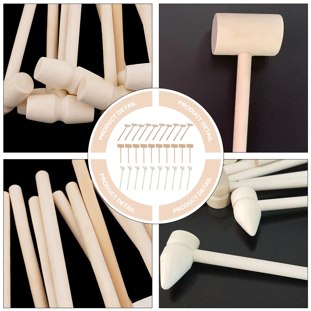 30Pcs Natural Wooden Mini Mallets Safe Kids Hammer Lightweight Polished Surface Mini Wood Mallets Creative Kindergarten Pounding