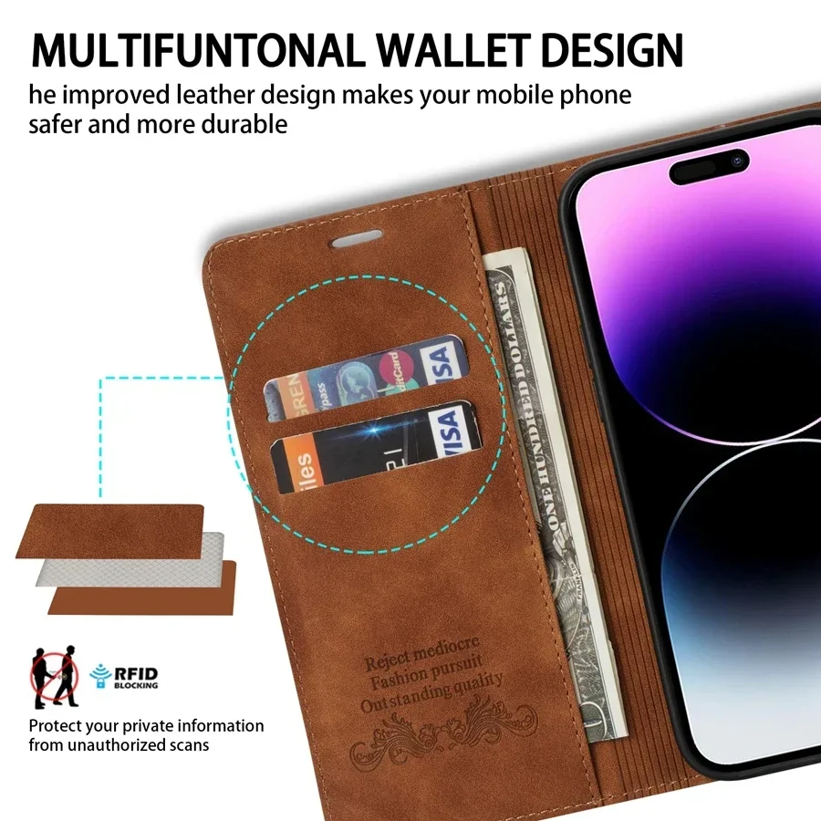 Wallet Skin Friendly Magnetic Flip With Card Slot Leather Case For iPhone Air 17 Pro Max 16e 16 15 Plus 14 13 12 11 XR Cover